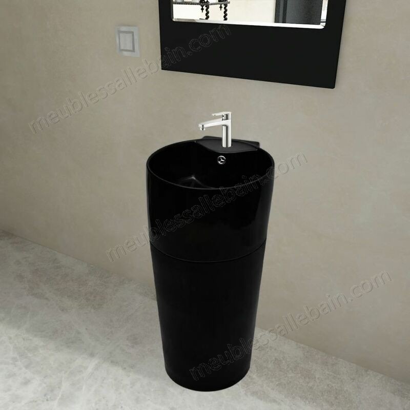 Moins Cher Vasque à trou de trop-plein/robinet céramique Noir pour salle de bain HDV04221 - -0