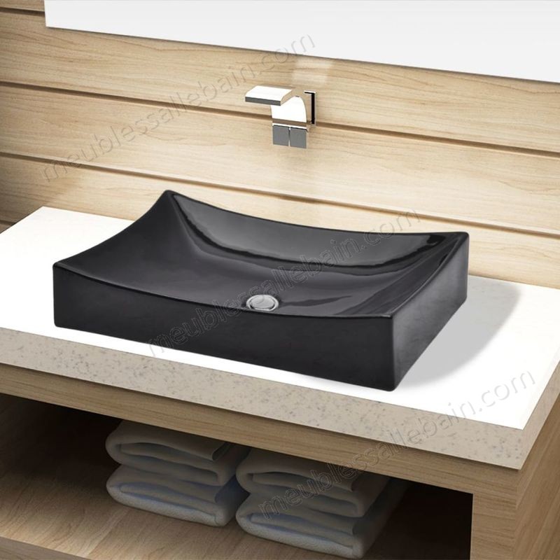 Moins Cher Vasque rectangulaire ceramique Noir pour salle de bain - -3