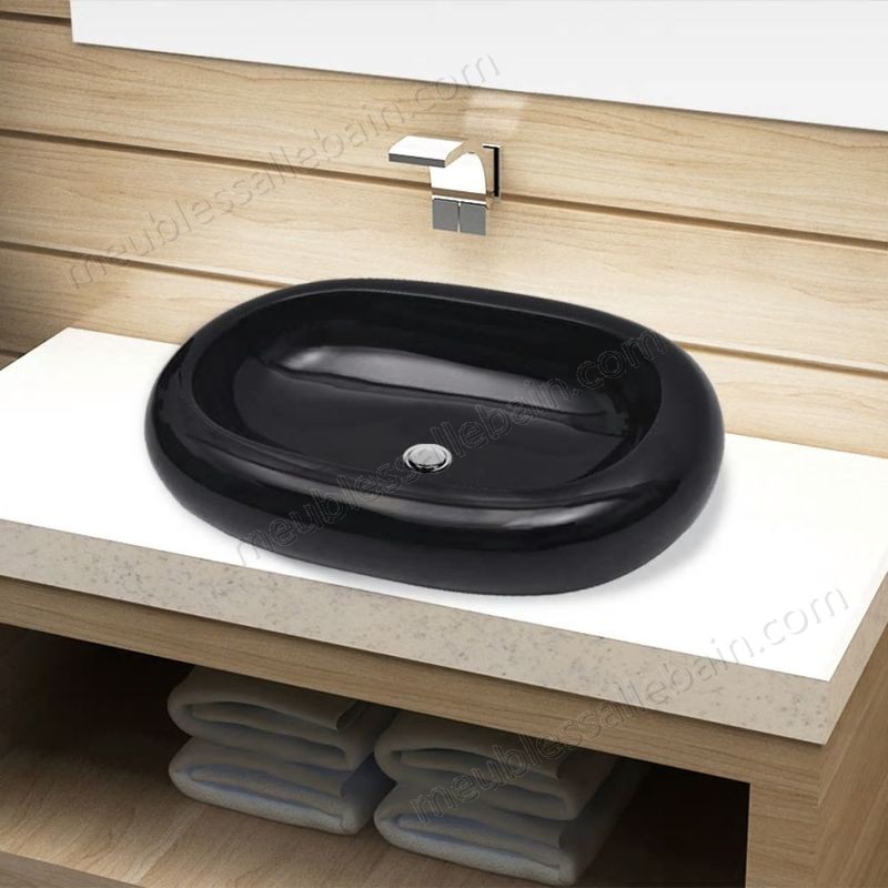Moins Cher Vasque ovale ceramique Noir pour salle de bain - -3