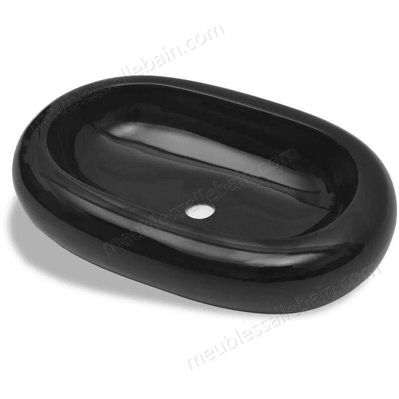 Moins Cher Vasque ovale céramique Noir pour salle de bain - -1