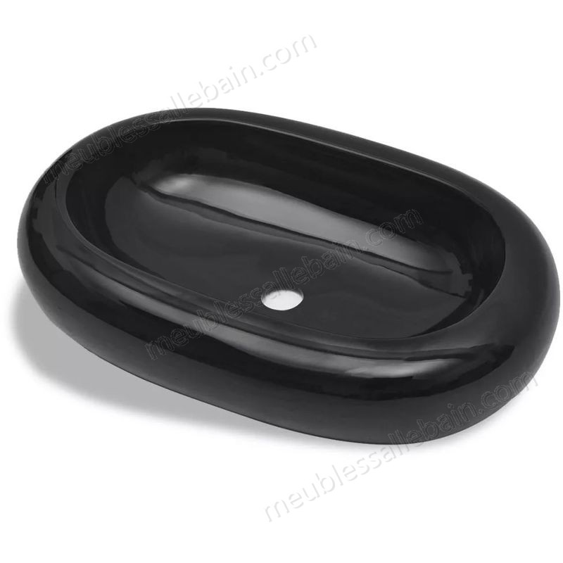 Moins Cher Topdeal VDTD04198_FR Vasque ovale céramique Noir pour salle de bain - -1