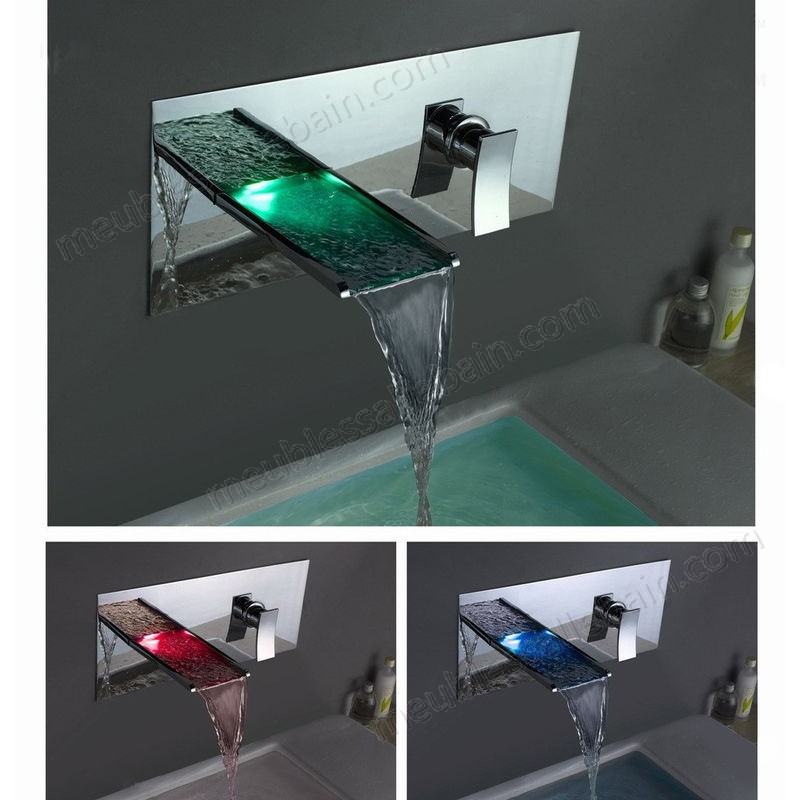 Prix Compétitif Robinet lavabo mural LED sophistiqué en chromé poli - -3