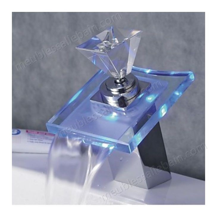 Prix Compétitif Robinet lavabo chromé à LED avec bec verseur en verre et poignée en cristal - -0