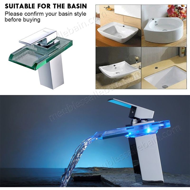 Prix Compétitif Robinet de salle de bain Ã  LED RGB avec mitigeur de lavabo pour salle de bain et robinetterie de salle de bain Laiton robinetterie Robinet d'eau TempÃ©rature Changement de couleurs - -3