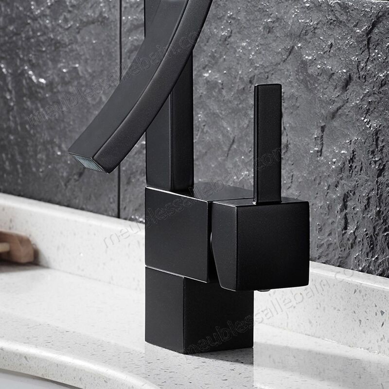 Prix Compétitif Robinet lavabo mitigeur contemporain style unique en laiton solide Noir - -2