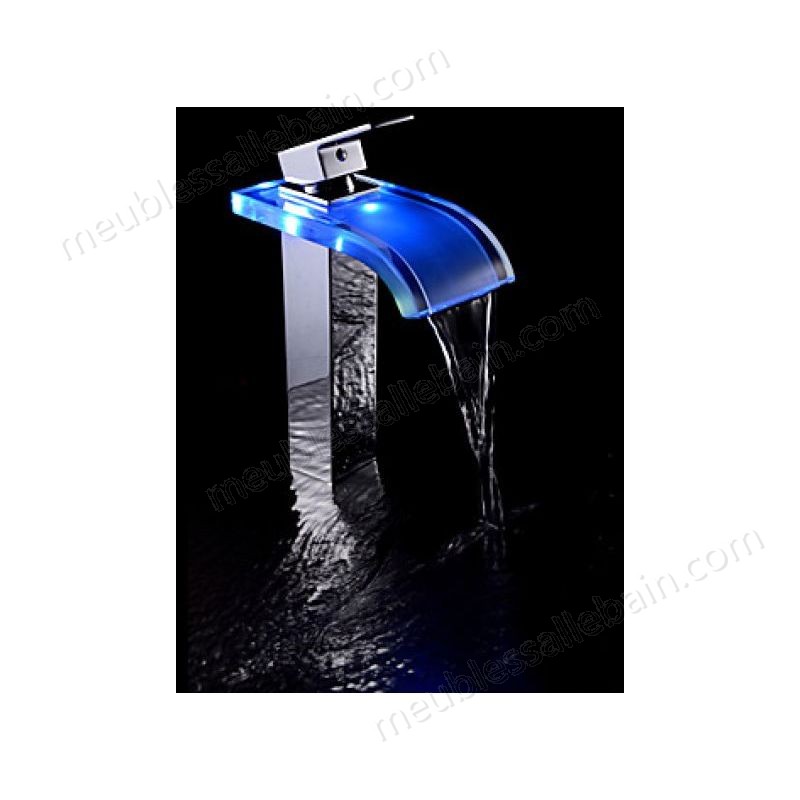 Prix Compétitif Robinet salle de bain LED avec bec en verre courbé, style contemporain - -4