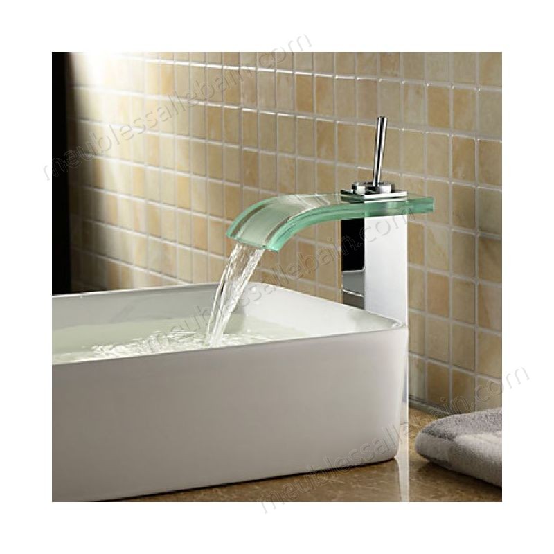 Prix Compétitif Robinet lavabo à bec en verre incurvé, avec jet à effet de cascade, design contemporain - -3