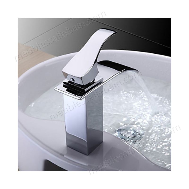 Prix Compétitif Robinet de lavabo à bec plat incliné, robinet style contemporain fini en chrome - -2