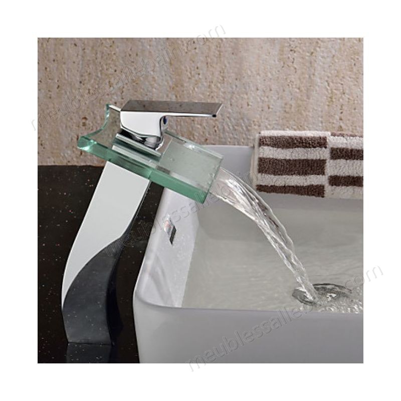 Prix Compétitif Robinet salle de bain cascade avec bec en verre, design contemporain - -3