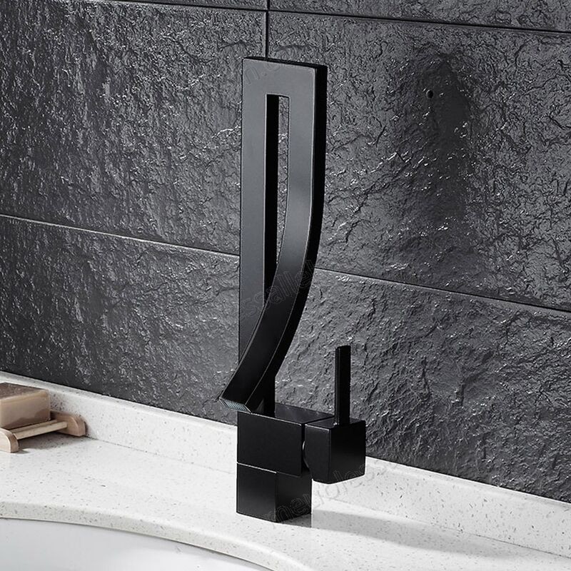Prix Compétitif Robinet lavabo mitigeur contemporain style unique en laiton solide Noir - -3