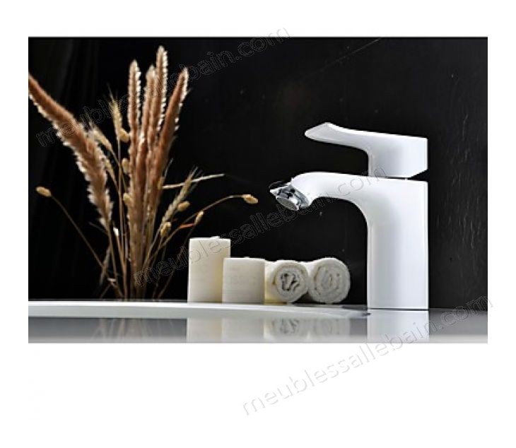 Prix Compétitif Robinet de lavabo peint en blanc et muni de poignée unique, style contemporain et finition chromé - -0