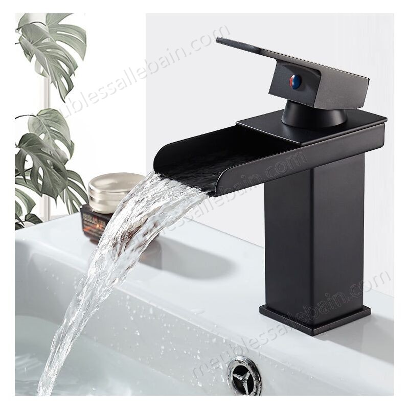 Prix Compétitif Robinet de lavabo robinet d'eau chaude et froide en cuivre sortie cascade noir - -2