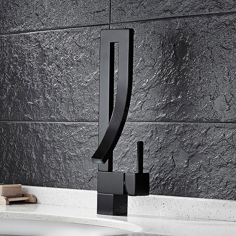 Prix Compétitif Robinet lavabo mitigeur contemporain style unique en laiton solide Noir - -0