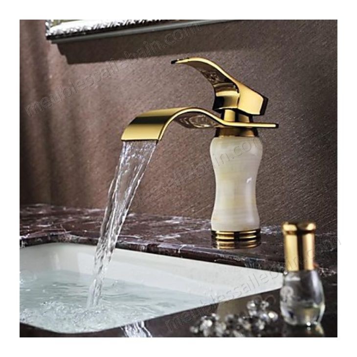 Prix Compétitif Robinet lavabo effet cascade avec bec et poignée dorés, style contemporain (Ti-PVD) - -0