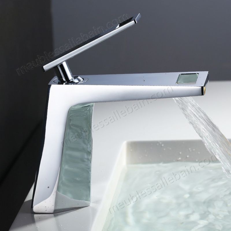 Prix Compétitif Robinet lavabo mitigeur contemporain avec bec en cascade en laiton solide - -3