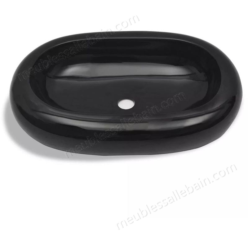 Moins Cher Topdeal VDTD04198_FR Vasque ovale céramique Noir pour salle de bain - -3