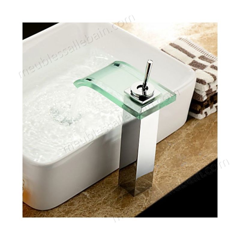 Prix Compétitif Robinet lavabo à bec en verre incurvé, avec jet à effet de cascade, design contemporain - -4