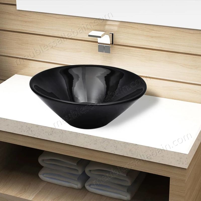 Moins Cher Topdeal VDTD04205_FR Vasque rond céramique Noir pour salle de bain - -0