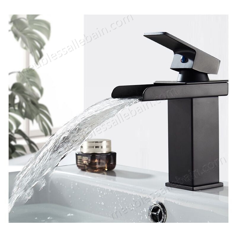Prix Compétitif Robinet de lavabo robinet d'eau chaude et froide en cuivre sortie cascade noir - -3