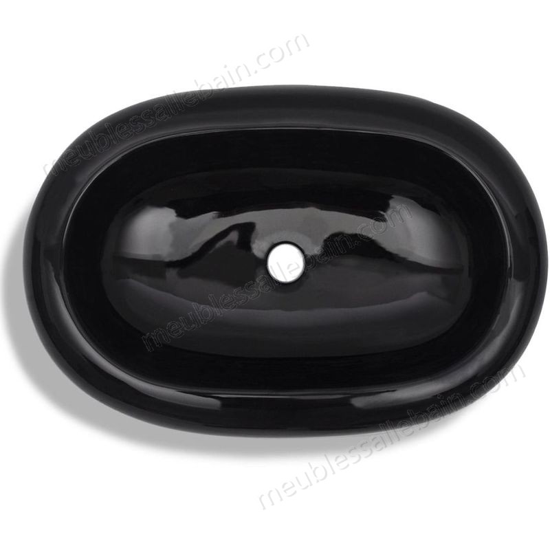 Moins Cher Topdeal VDTD04198_FR Vasque ovale céramique Noir pour salle de bain - -4