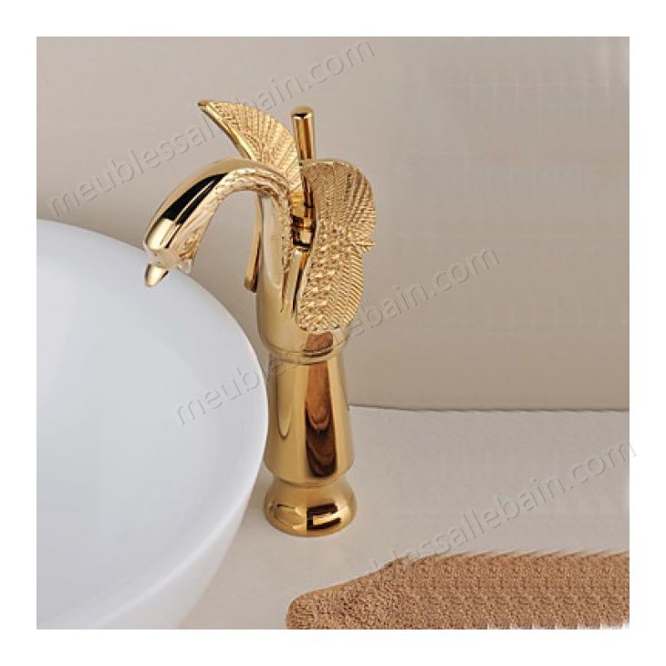 Prix Compétitif Robinet lavabo mitigeur de couleur doré, design inspiré de cygne et fini en laiton - -0