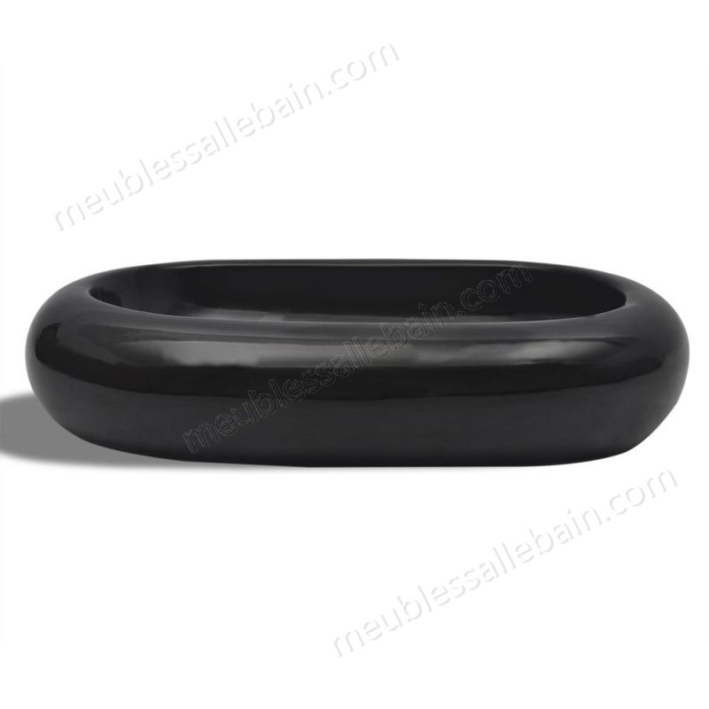Moins Cher Topdeal VDTD04198_FR Vasque ovale céramique Noir pour salle de bain - -2