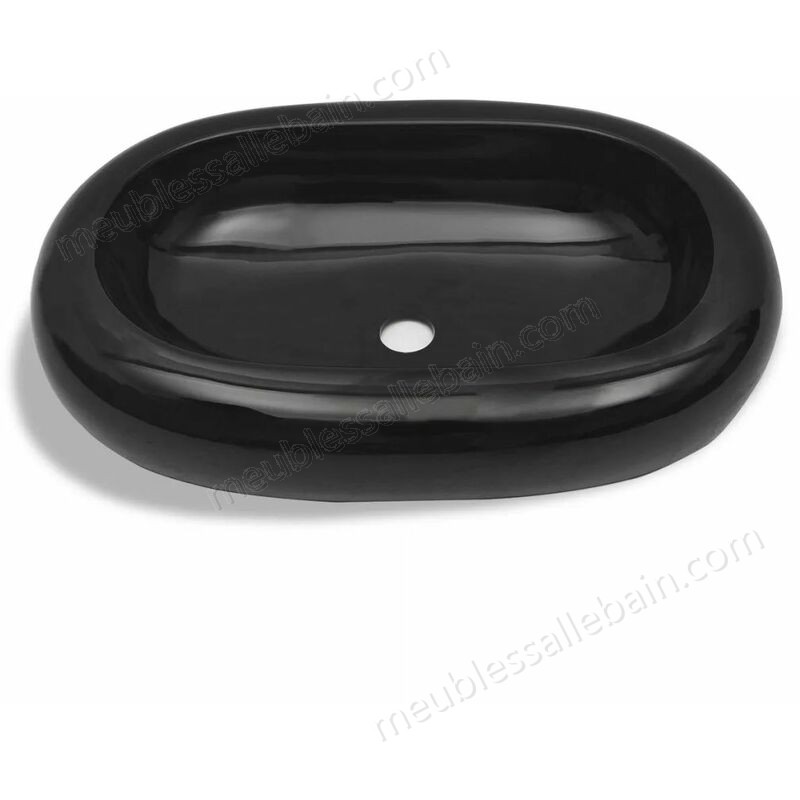 Moins Cher Vasque ovale céramique Noir pour salle de bain - -3