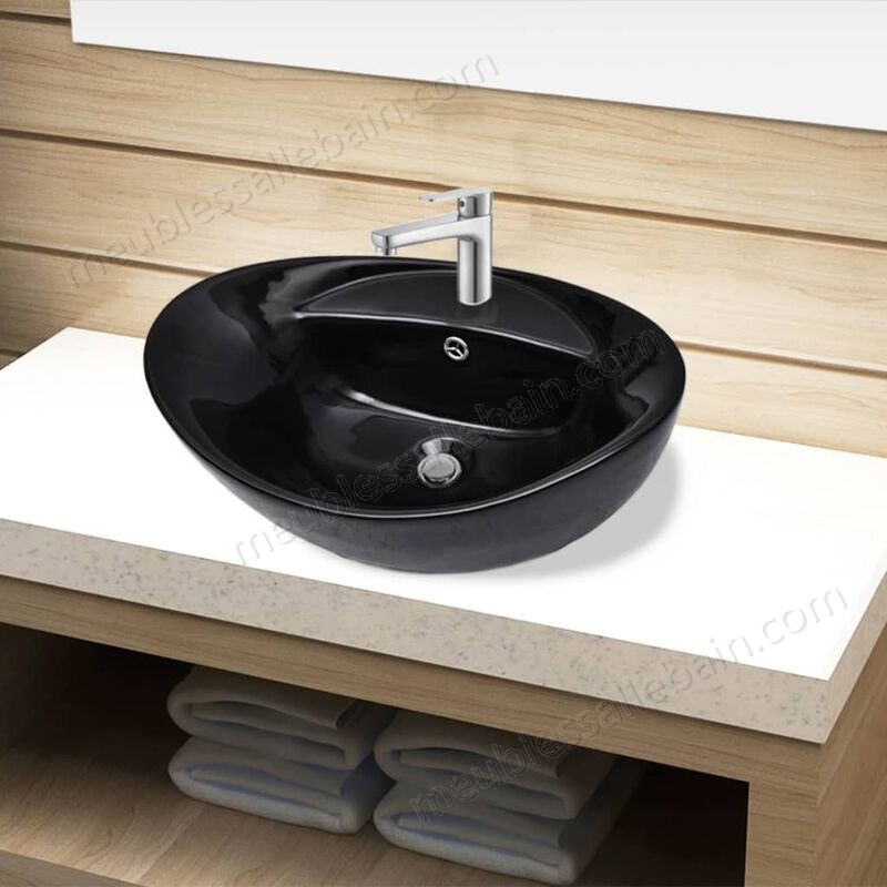 Moins Cher Vasque ovale à trou trop-plein/robinet céramique pour salle de bain - -0