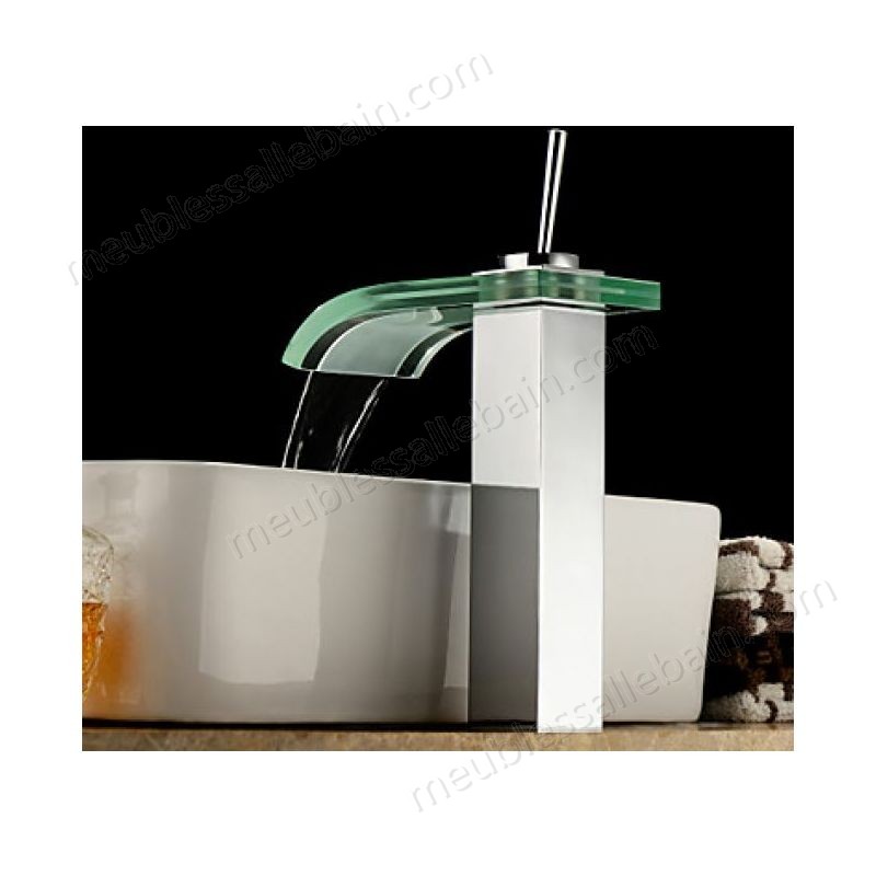 Prix Compétitif Robinet lavabo à bec en verre incurvé, avec jet à effet de cascade, design contemporain - -1