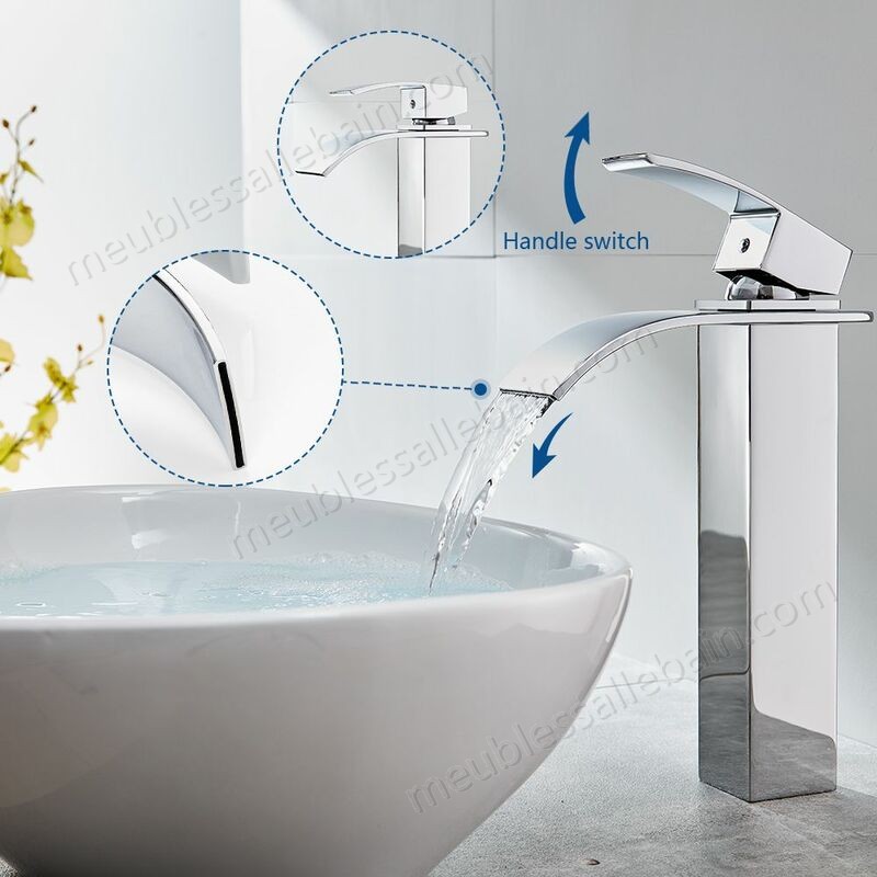Prix Compétitif Auralum Mitigeur de lavabo en cascad Haut Bec Forme carree pour salle de bain - -3