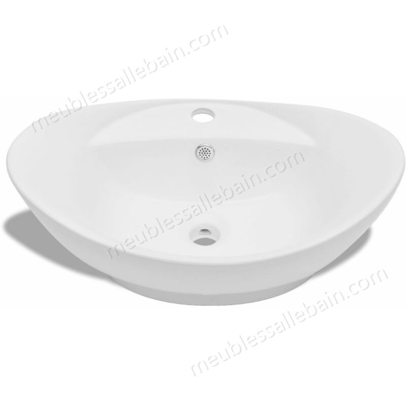 Moins Cher Hommoo Lavabo ovale en céramique avec trou de robinet HDV03669 - -2