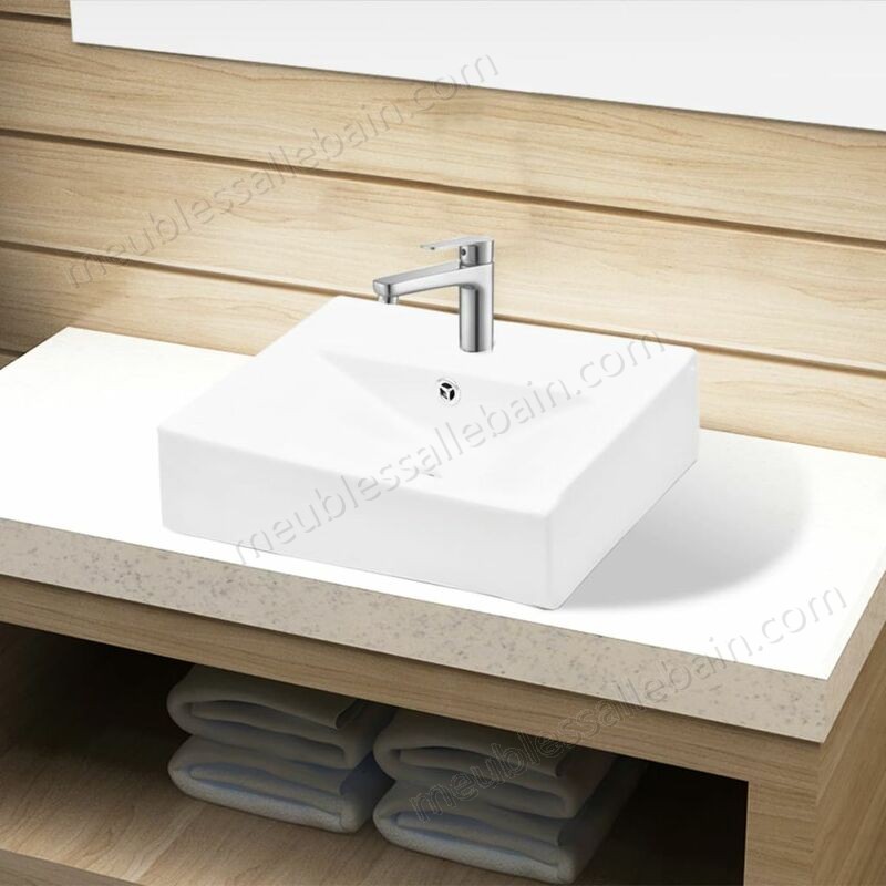 Moins Cher Vasque à trou de trop-plein/robinet céramique pour salle de bain Blanc HDV04210 - -0