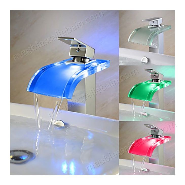 Prix Compétitif Robinet salle de bain LED avec bec en verre courbé, style contemporain - -0