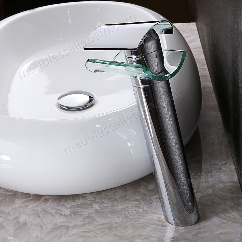 Prix Compétitif Robinet lavabo surélevé contemporain en chromé poli avec bec en verre - -3