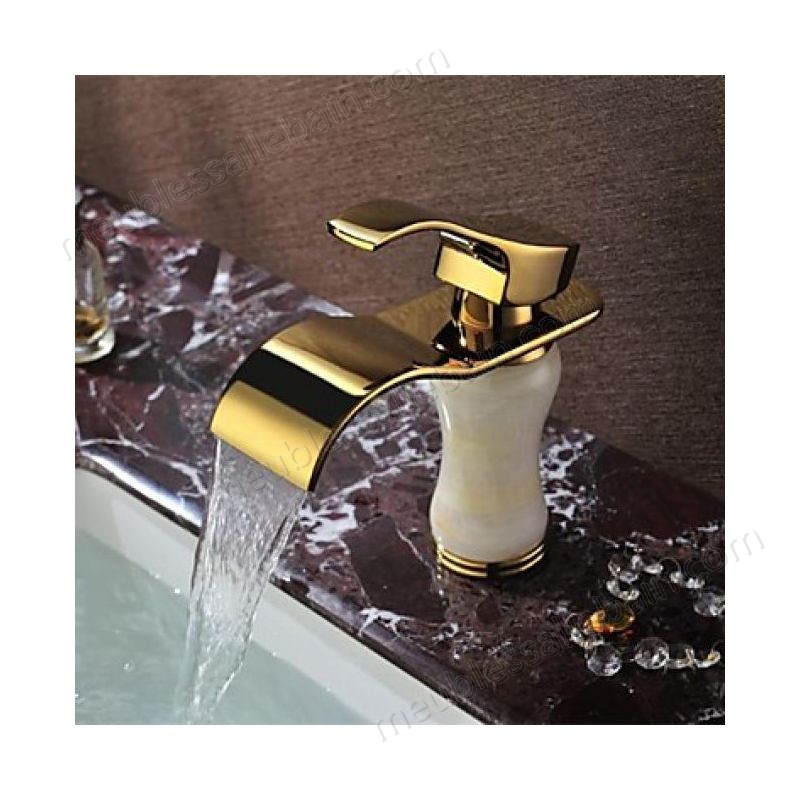 Prix Compétitif Robinet lavabo effet cascade avec bec et poignée dorés, style contemporain (Ti-PVD) - -2