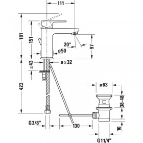 Moins Cher Duravit B.3 Mitigeur monocommande de lavabo S, B31010, avec vidage escamotable, saillie 111 mm - B31010001010