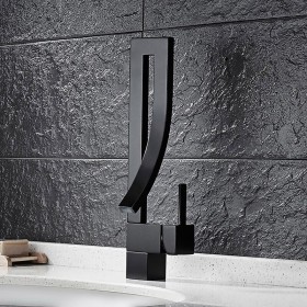 Prix Compétitif Robinet lavabo mitigeur contemporain style unique en laiton solide Noir