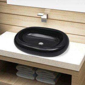 Moins Cher Vasque ovale céramique Noir pour salle de bain HDV04198