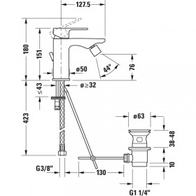 Moins Cher Duravit Mitigeur monocommande de bidet B.3 B32400 avec vidage escamotable, saillie 128 mm - B32400001010