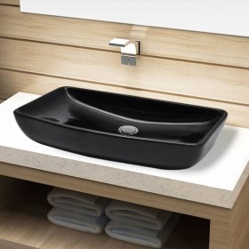 Moins Cher Vasque rectangulaire céramique Noir pour salle de bain HDV04201