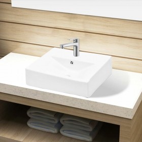 Moins Cher Vasque à trou de trop-plein/robinet céramique pour salle de bain Blanc HDV04210