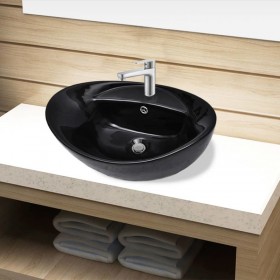 Moins Cher Topdeal VDTD04199_FR Vasque ovale à trou trop-plein/robinet céramique pour salle de bain