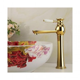 Prix Compétitif Robinet salle de bain couleur dorée finition en laiton poli, robinet muni d'une poignée