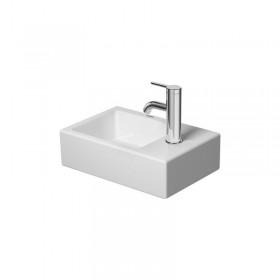 Moins Cher Duravit Vero Air lavabo 38x25 cm, sans trop-plein, avec table de robinetterie, 1 trou de robinet à droite, face inférieure vitrée, Coloris: Blanc - 0724380000