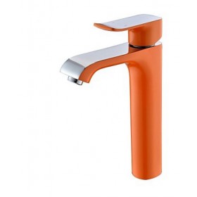 Prix Compétitif Robinet d'évier de style contemporain peint en orange, robinet à poignée unique muni de mitigeur