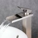 Prix Compétitif Robinet mitigeur lavabo surélevé Nickel brossé contemporain aux lignes rectilignes bec long et droit - 2