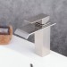 Prix Compétitif Robinet mitigeur lavabo Nickel brossé moderne aux lignes rectilignes bec longueur moyenne et droit - 0
